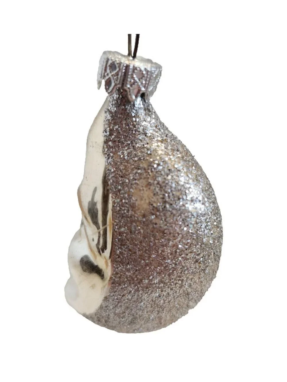 Vintage German Mercury Glass Half Moon Face Ornament Celestial Christmas READ